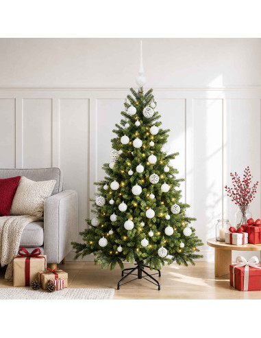 Albero di Natale artificiale con palline 150 cm 150 LED
