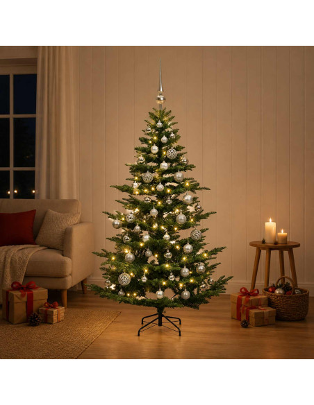 Albero di Natale artificiale con palline 150 cm 150 LED