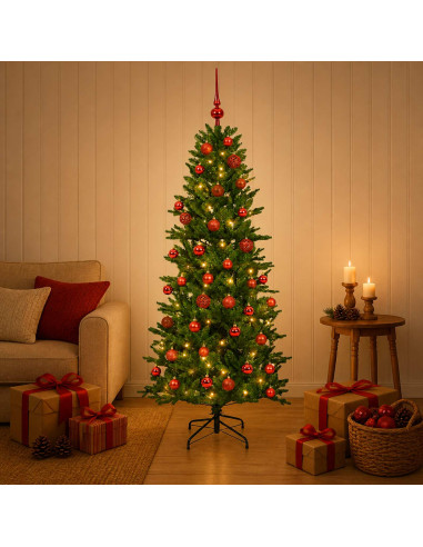 Albero di Natale artificiale con palline 120 cm 150 LED