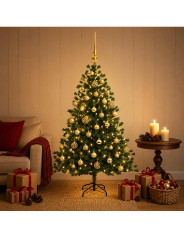 Albero di Natale artificiale con palline 150 cm 150 LED