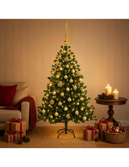 Albero di Natale artificiale con palline 150 cm 150 LED