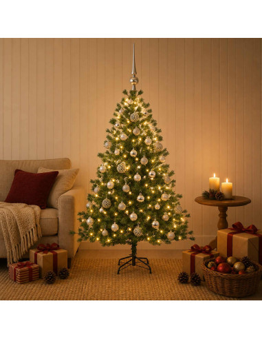 Albero di Natale artificiale con palline 150 cm 150 LED