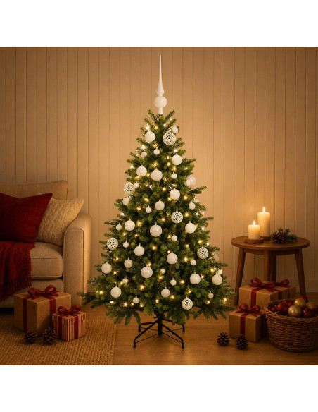 Albero di Natale artificiale con palline 150 cm 150 LED