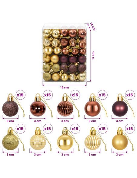 Set di Palline di Natale 150 pz Marrone e oro 3 cm Polistirolo