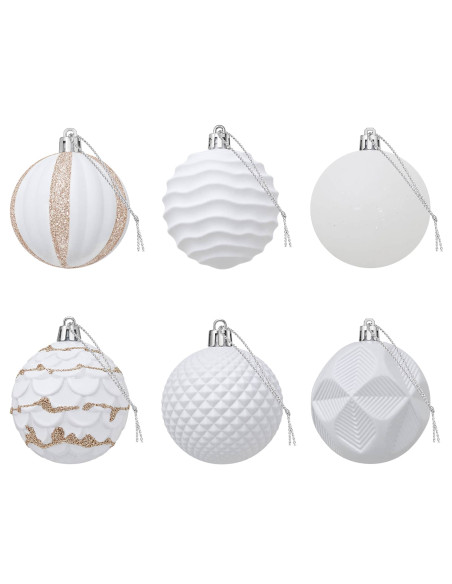Set di Palline di Natale 36 pz Bianco 6 cm Polistirolo