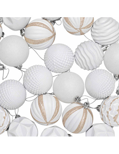 Set di Palline di Natale 36 pz Bianco 6 cm Polistirolo