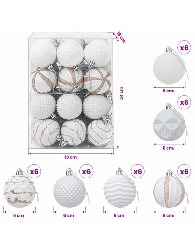 Set di Palline di Natale 36 pz Bianco 6 cm Polistirolo
