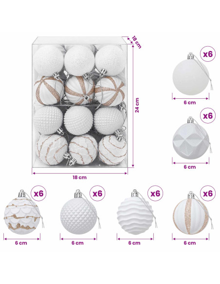 Set di Palline di Natale 36 pz Bianco 6 cm Polistirolo
