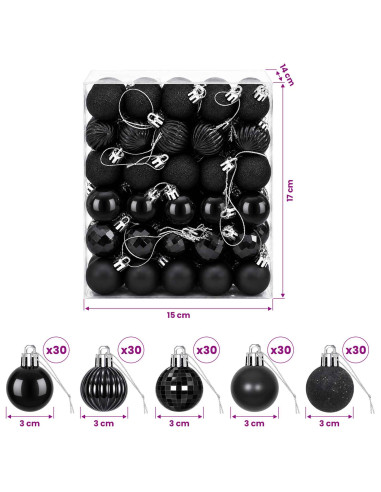 Set di Palline di Natale 150 pz Nero 3 cm Polistirolo