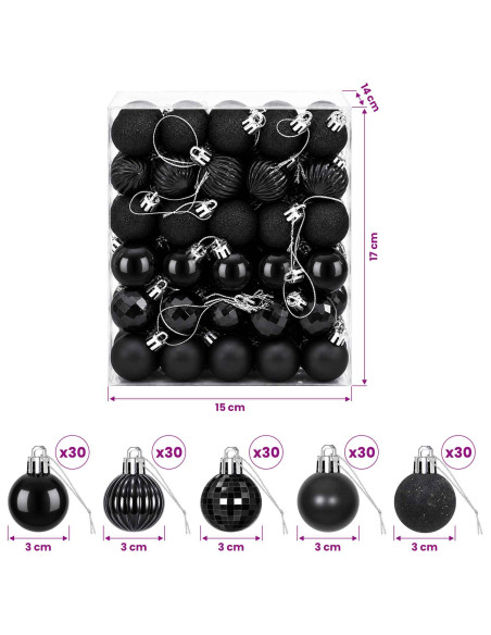 Set di Palline di Natale 150 pz Nero 3 cm Polistirolo