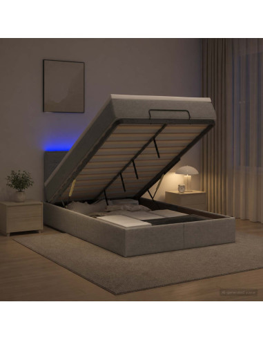 Letto Ottomano con Materasso e LED Grigio Chiaro 120 x 200 cm