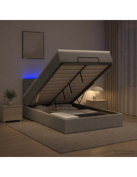 Letto Ottomano con Materasso e LED Grigio Chiaro 120 x 200 cm