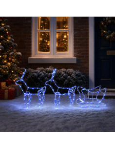 Decorazione natalizia con renna e slitta LOVIISA 240 LED Blu