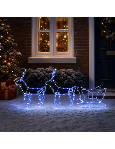 Decorazione natalizia con renna e slitta LOVIISA 240 LED Blu