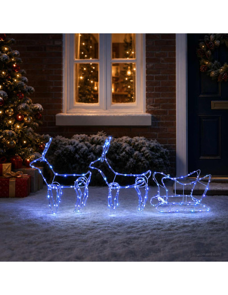 Decorazione natalizia con renna e slitta LOVIISA 240 LED Blu