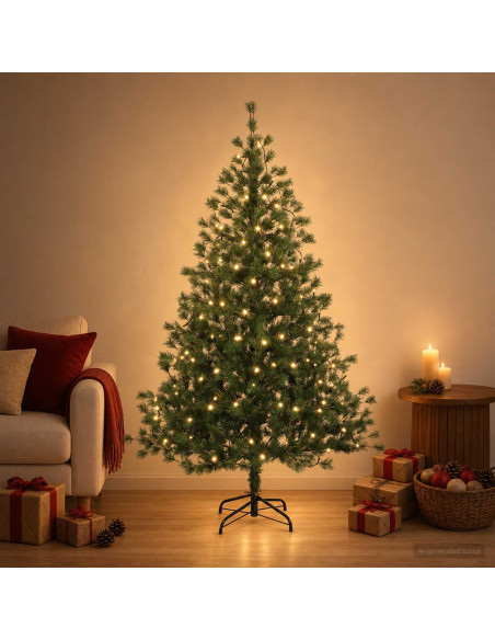 Albero di Natale Artificiale con Rami Pieghevoli 150 cm 150 LED
