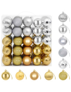 Set di Palline di Natale 75 pz Argento e oro 6 cm Polistirolo