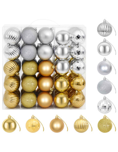 Set di Palline di Natale 75 pz Argento e oro 6 cm Polistirolo