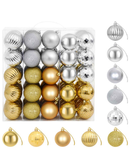 Set di Palline di Natale 75 pz Argento e oro 6 cm Polistirolo