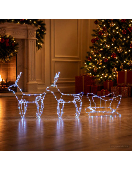 Decorazione natalizia con renna e slitta LOVIISA 240 LED Blu