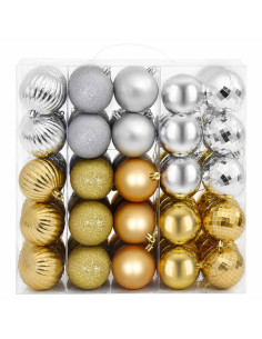 Set di Palline di Natale 75 pz Argento e oro 6 cm Polistirolo 2