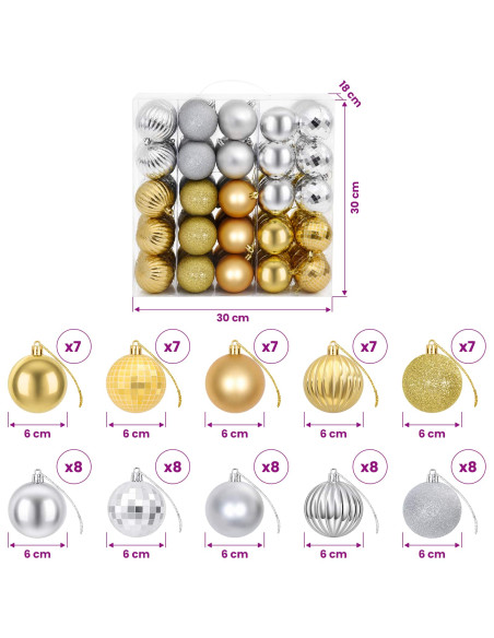 Set di Palline di Natale 75 pz Argento e oro 6 cm Polistirolo