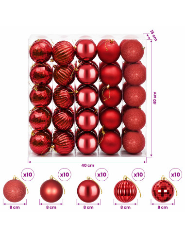 Set di Palline di Natale 50 pz Rosso 8 cm Polistirolo