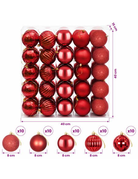 Set di Palline di Natale 50 pz Rosso 8 cm Polistirolo