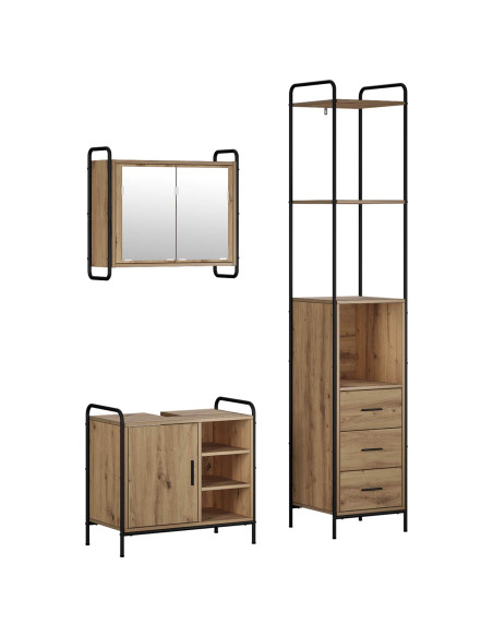 Set di Armadi da Bagno 3 pz Rovere Artigianale
