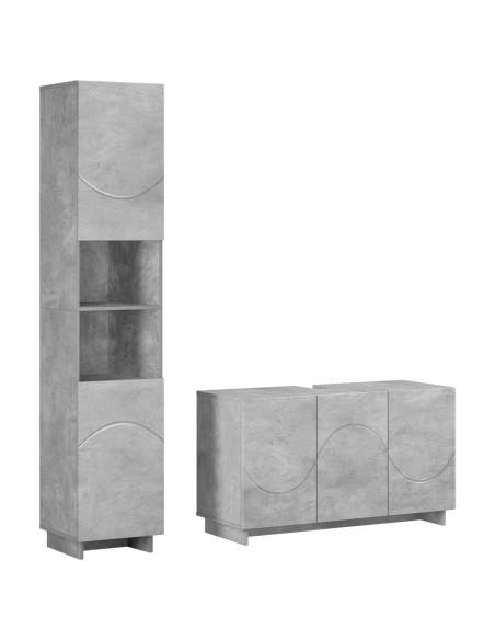 Set mobili da bagno 2 pz Grigio Cemento Legno ingegnerizzato