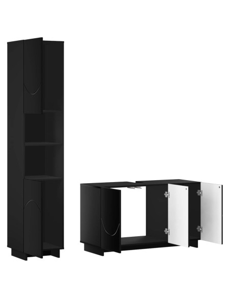 Set mobili da bagno 2 pz Nero Legno ingegnerizzato