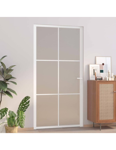 Porta Interna 102,5x201,5 cm Bianco Opaco in Vetro e Alluminio