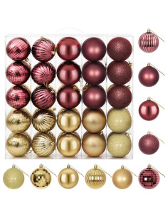 Set di Palline di Natale 50 pz Oro e rosso vino 8 cm