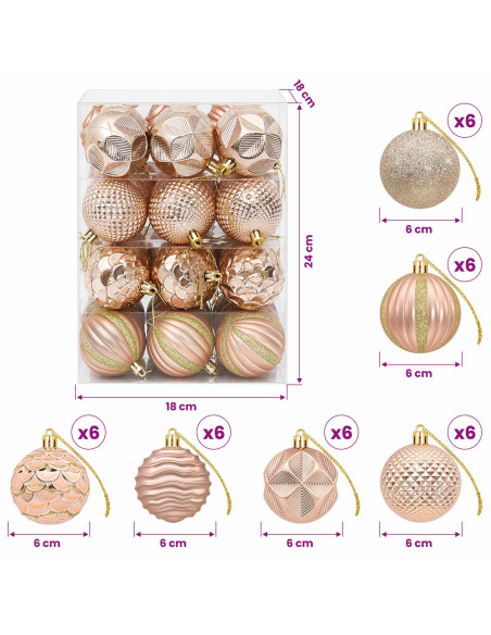 Set di Palline di Natale 36 pz Oro rosa 6 cm Polistirolo
