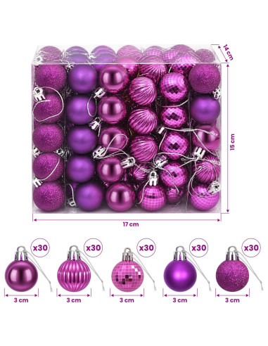Set di Palline di Natale 150 pz Lillà 3 cm Polistirolo