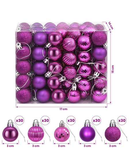 Set di Palline di Natale 150 pz Lillà 3 cm Polistirolo