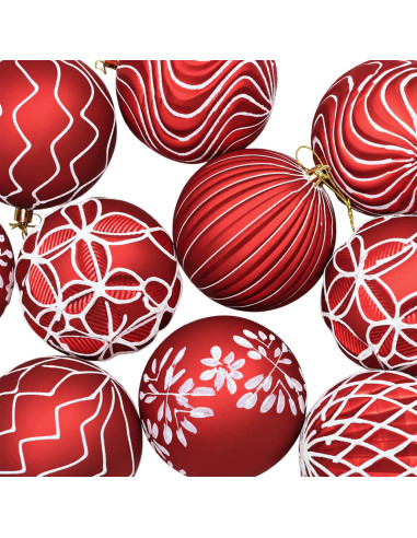 Set di palline di Natale XL 12 pz Rosso e Bianco 10 cm