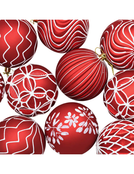 Set di palline di Natale XL 12 pz Rosso e Bianco 10 cm
