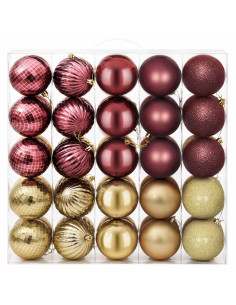 Set di Palline di Natale 50 pz Oro e rosso vino 8 cm 2
