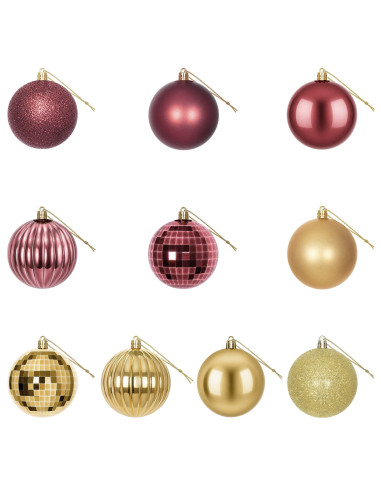 Set di Palline di Natale 50 pz Oro e rosso vino 8 cm