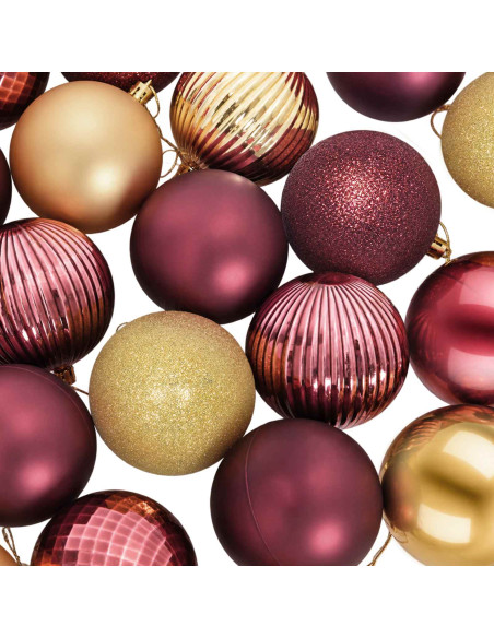 Set di Palline di Natale 50 pz Oro e rosso vino 8 cm