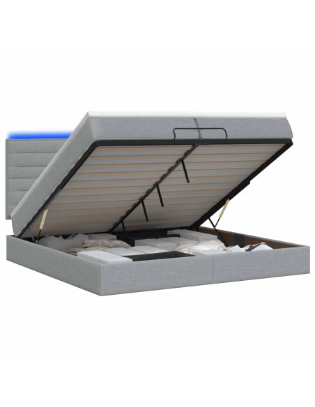 Letto Ottomano con Materasso e LED Grigio Chiaro 200 x 200 cm