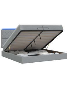 Letto Ottomano con Materasso e LED Grigio Chiaro 200 x 200 cm
