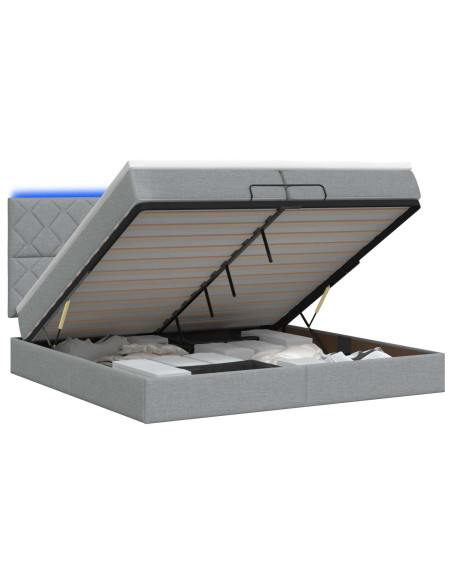Letto Ottomano con Materasso e LED Grigio Chiaro 200 x 200 cm