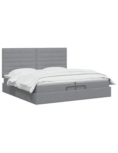 Letto Ottomano con Materasso e LED Grigio Chiaro 200 x 200 cm 2