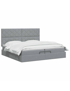 Letto Ottomano con Materasso e LED Grigio Chiaro 200 x 200 cm 2