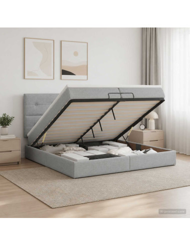 Letto Ottomano con Materasso e LED Grigio Chiaro 200 x 200 cm
