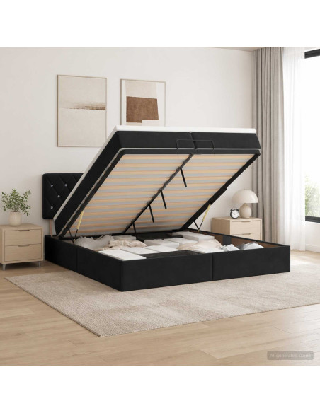 Letto ottomano con materasso Nero 200 x 200 cm Velluto