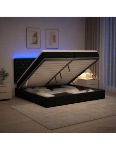 Letto Ottomano con Materasso e LED Nero 200 x 200 cm Velluto