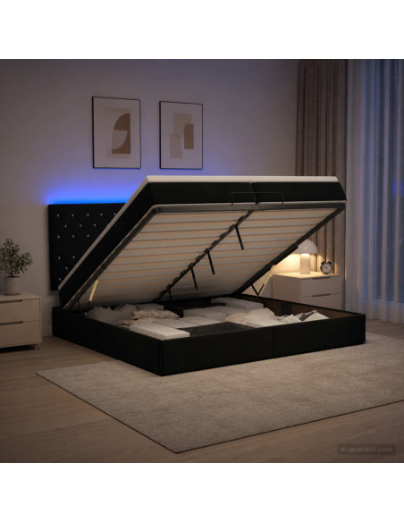 Letto Ottomano con Materasso e LED Nero 200 x 200 cm Velluto